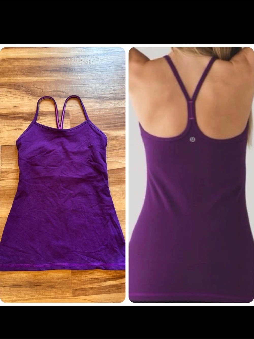 Lululemon Power Y Tank Top Purple Pink Stripe Built-In Bra Size 4 NWOT